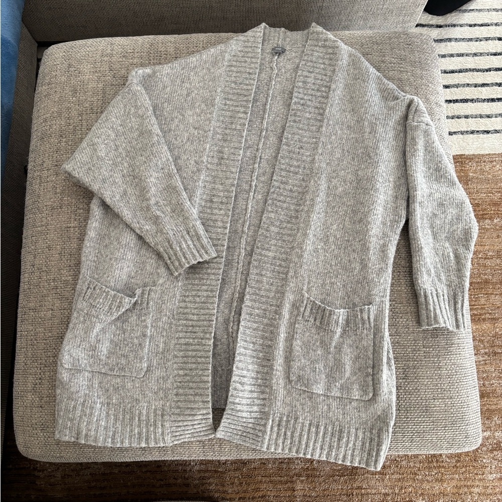 aerie Light Gray Open-Front Ribbed Cardigan